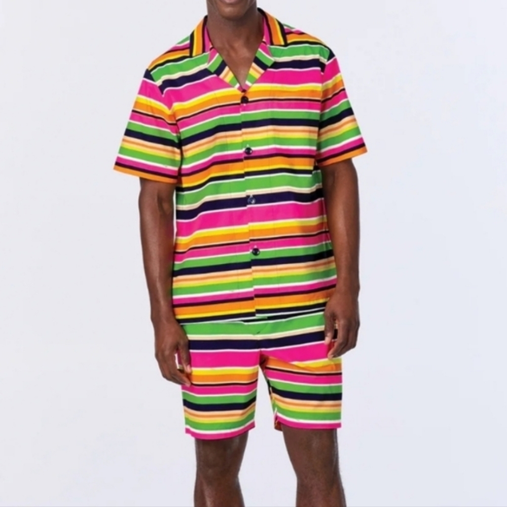 MR. TURK Vibrant Striped Button Down Shirt & Shorts Sz M